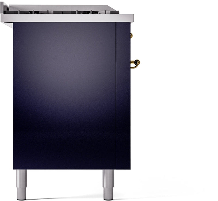 ILVE Nostalgie II 60" Dual Fuel Natural Gas Range in Blue with Brass Trim, UP60FSNMPMBG