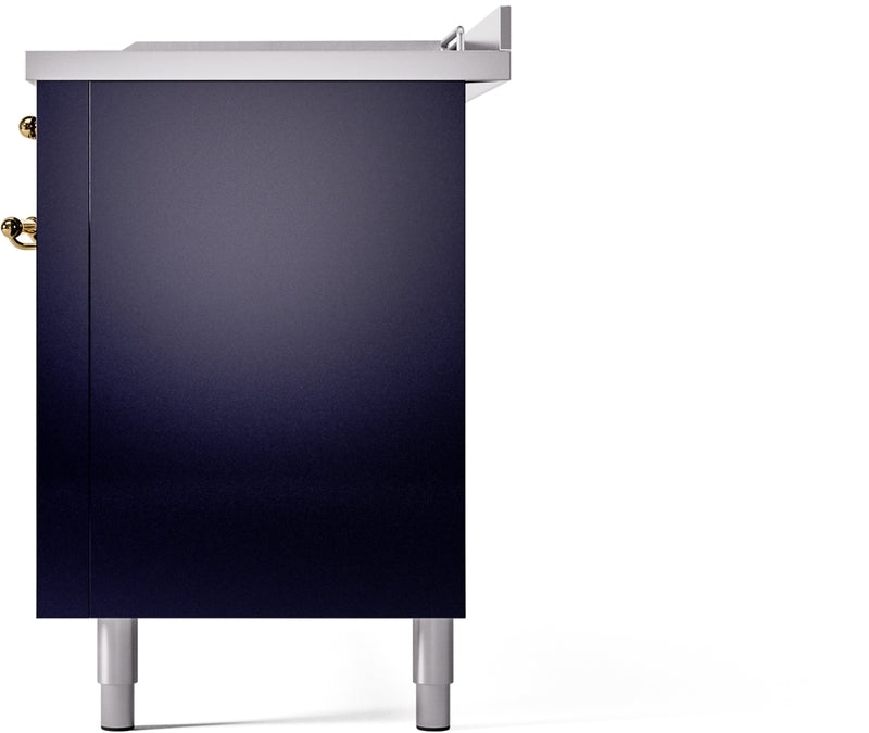 ILVE Nostalgie II 60" Dual Fuel Natural Gas Range in Blue with Brass Trim, UP60FSNMPMBG