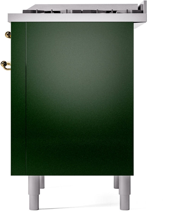 ILVE Nostalgie II 36" Dual Fuel Propane Gas Range in Emerald Green with Brass Trim, UP36FNMPEGGLP