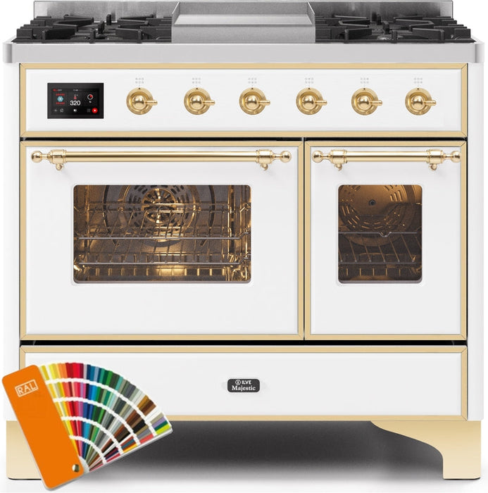 ILVE Majestic II 40" Dual Fuel Propane Gas Range in RAL Custom Color with Brass Trim, UMD10FDNS3RAGLP