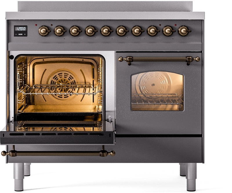 ILVE Nostalgie II 40" Induction Range with Element Stove and Electric Oven in Matte Graphite with Bronze Trim, UPDI406NMPMGB