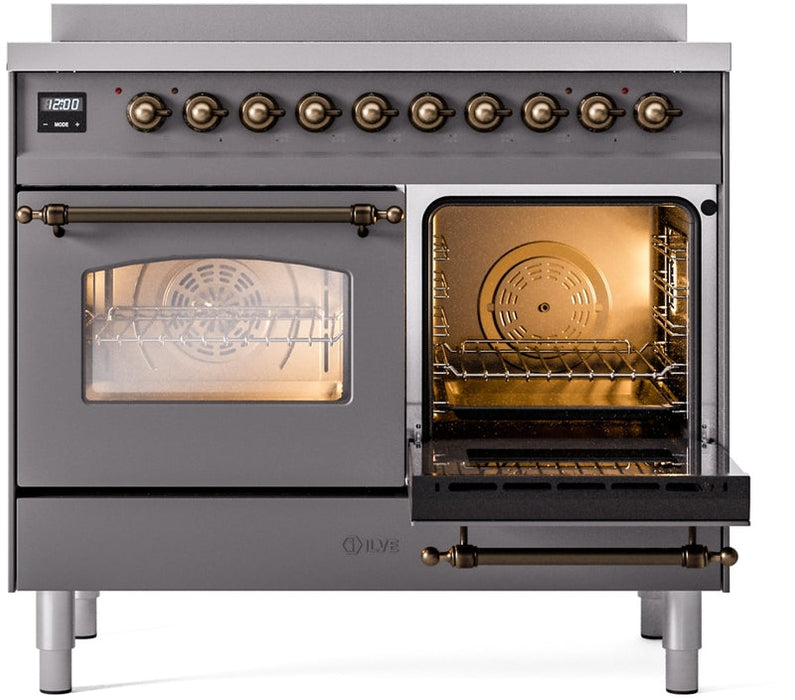 ILVE Nostalgie II 40" Induction Range with Element Stove and Electric Oven in Matte Graphite with Bronze Trim, UPDI406NMPMGB