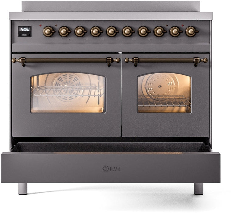 ILVE Nostalgie II 40" Induction Range with Element Stove and Electric Oven in Matte Graphite with Bronze Trim, UPDI406NMPMGB