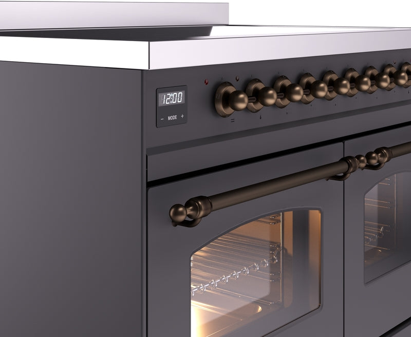 ILVE Nostalgie II 40" Induction Range with Element Stove and Electric Oven in Matte Graphite with Bronze Trim, UPDI406NMPMGB