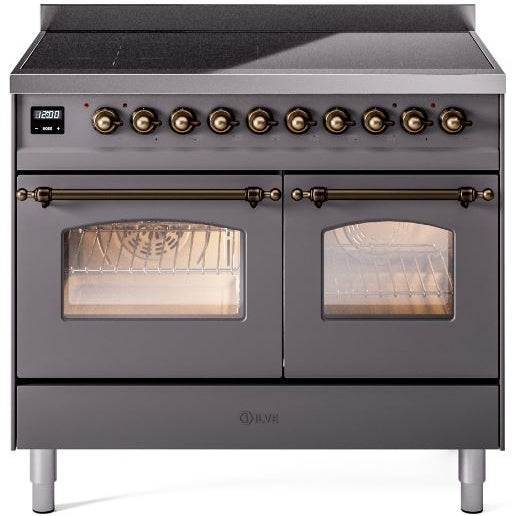 ILVE Nostalgie II 40" Induction Range with Element Stove and Electric Oven in Matte Graphite with Bronze Trim, UPDI406NMPMGB