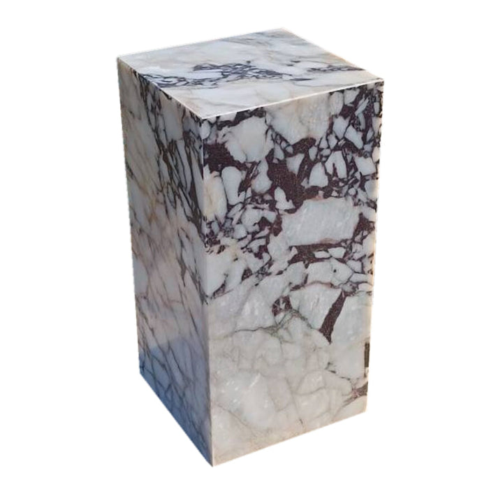 Calacatta Viola Marble Cube Design Plinth End/Side Table, Nightstand Polished (W)14" (L)14" (H)24"