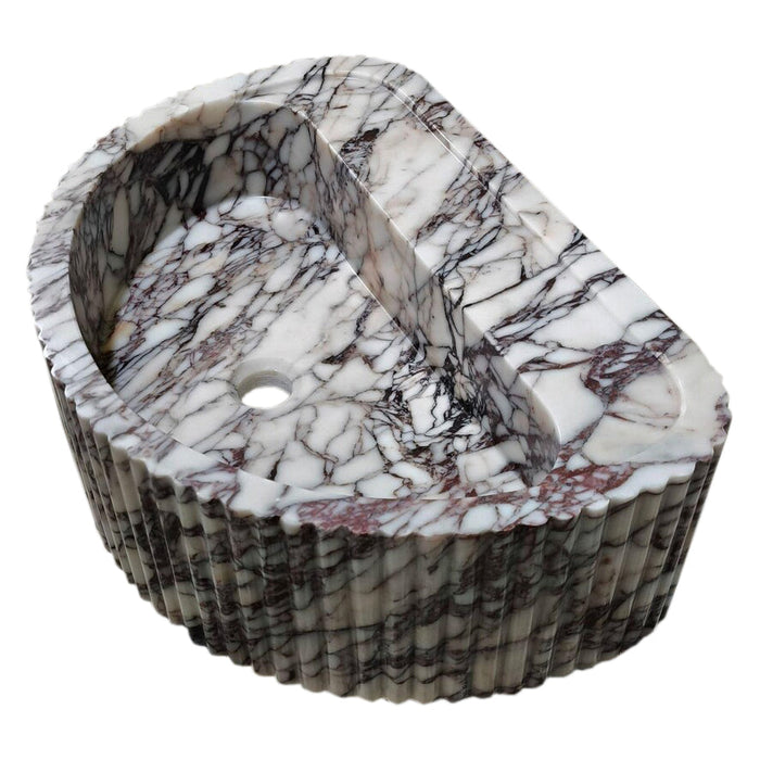 Calacatta Viola Marble Wall-Mount Fluted Half-Round Bathroom Sink (W)16" (L)24" (H)8"