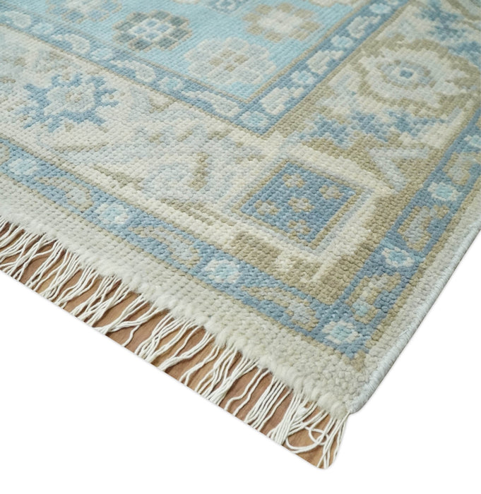 Cappadocia Rug 8x10 Hand Knotted Turkish Blue, Beige and Ivory Traditional Antique Persian Low Pile Area Rug | AC31810