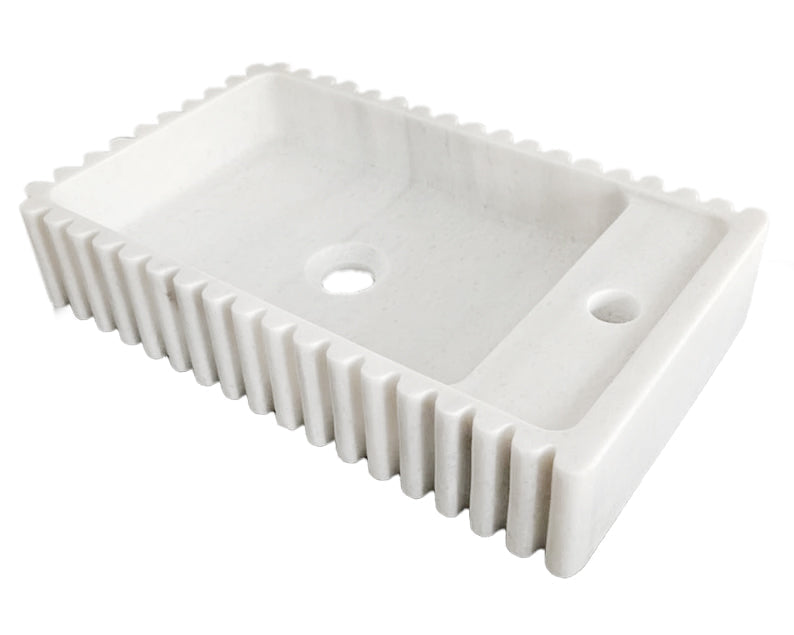 Carrara White Marble Wall-mount Bathroom Vanity Sink Fluted/Reeded (W)12" (L)20" (H)4"