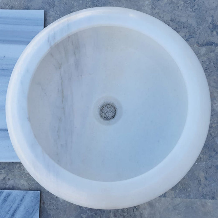 Natural Stone Carrara White Marble Above Vanity Bathroom Sink Polished (D)15.5" (H)6"