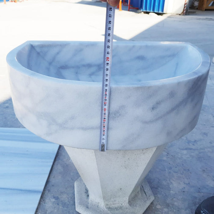 Natural Stone Carrara White Marble Wall-Mount Bathroom Marble Sink (W)24" (L)20" (H)6"