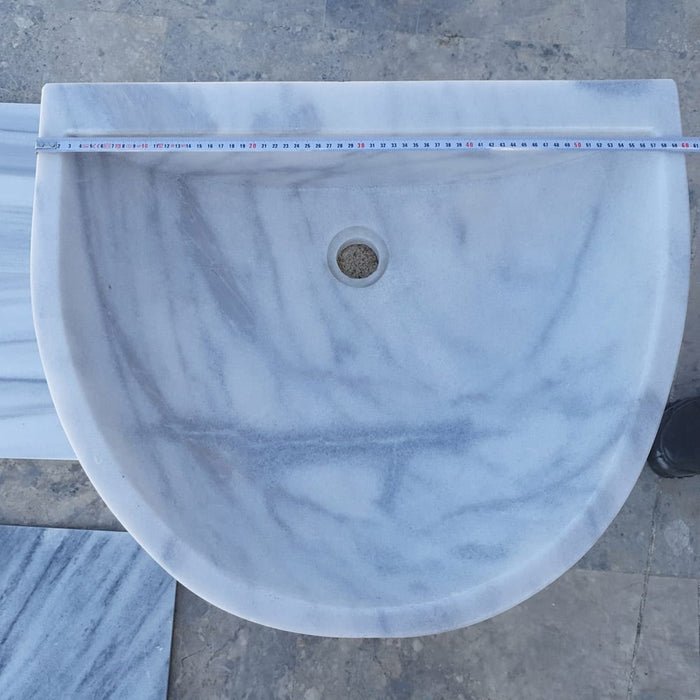 Natural Stone Carrara White Marble Wall-Mount Bathroom Marble Sink (W)24" (L)20" (H)6"