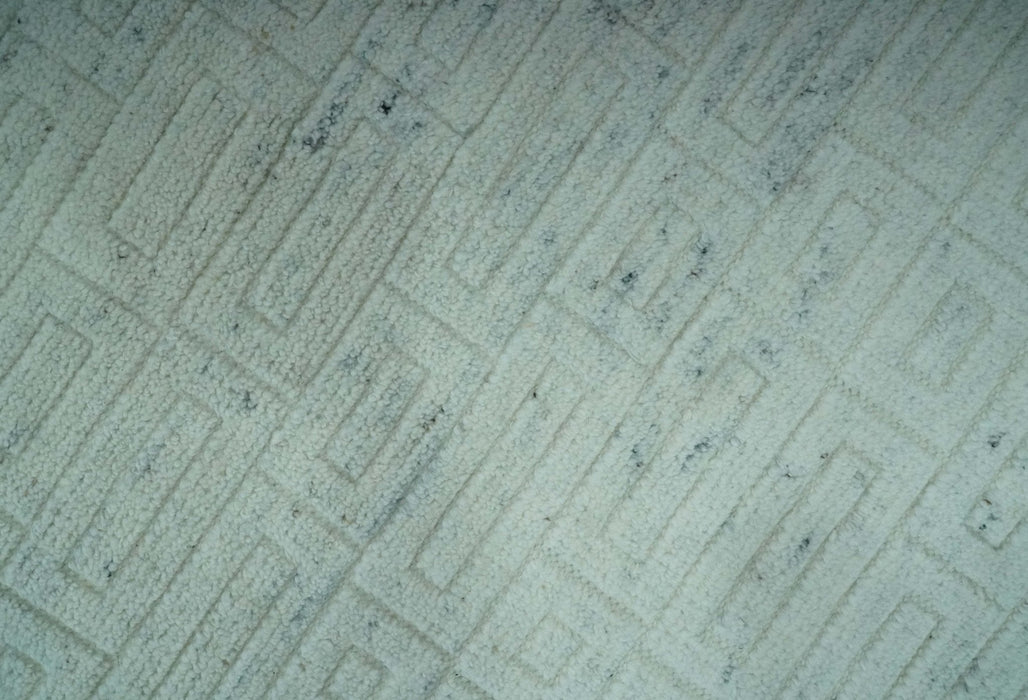 Carved Texture Modern Geometrical Bricks Design Ivory and Light Blue Hand Knotted 5x8 wool Area Rug