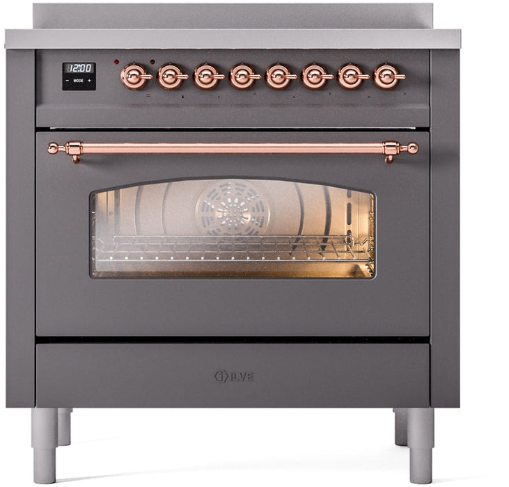 ILVE Nostalgie II 36" Induction Range with Element Stove and Electric Oven in Matte Graphite with Copper Trim, UPI366NMPMGP