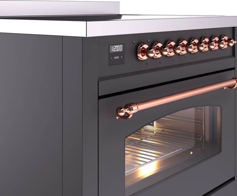 ILVE Nostalgie II 36" Induction Range with Element Stove and Electric Oven in Matte Graphite with Copper Trim, UPI366NMPMGP