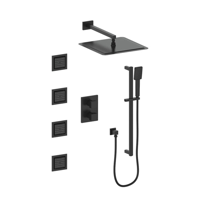 ZLINE Crystal Bay Thermostatic Shower System in Matte Black, CBY-SHS-T3-MB