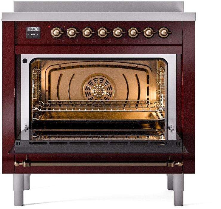 ILVE Nostalgie II 36" Induction Range with Element Stove and Electric Oven in Burgundy with Bronze Trim, UPI366NMPBUB