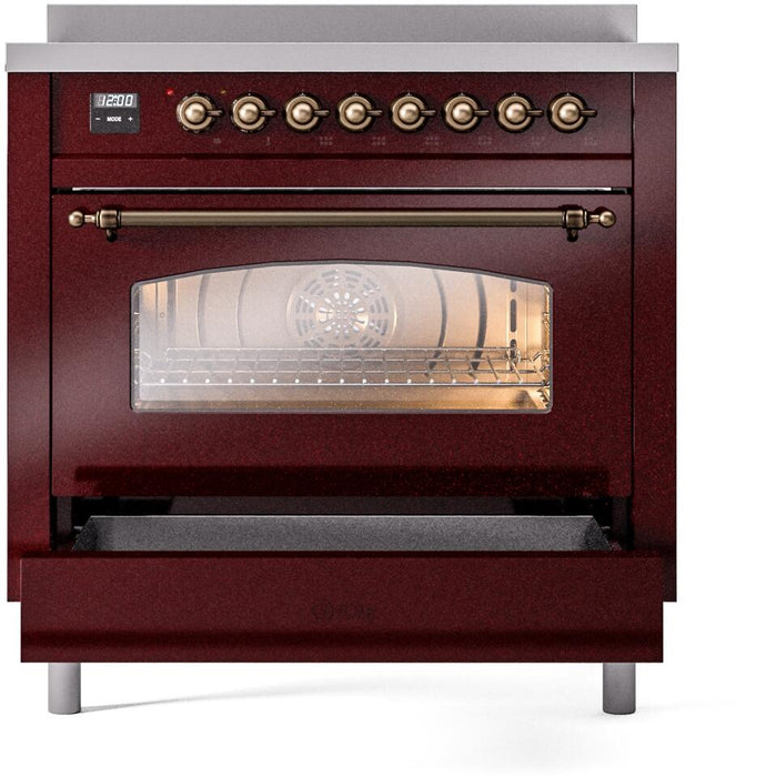 ILVE Nostalgie II 36" Induction Range with Element Stove and Electric Oven in Burgundy with Bronze Trim, UPI366NMPBUB