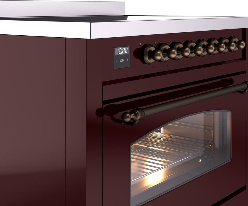 ILVE Nostalgie II 36" Induction Range with Element Stove and Electric Oven in Burgundy with Bronze Trim, UPI366NMPBUB