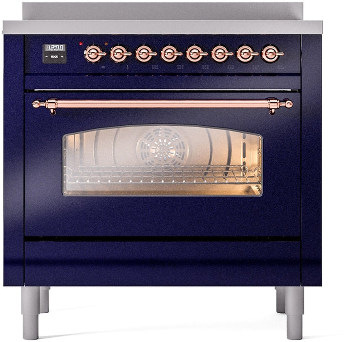 ILVE Nostalgie II 36" Induction Range with Element Stove and Electric Oven in Blue with Copper Trim, UPI366NMPMBP