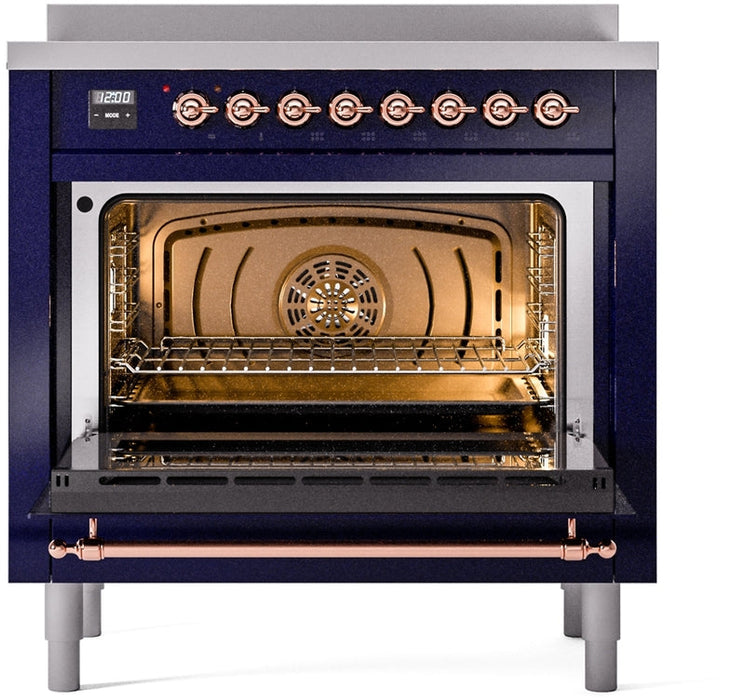 ILVE Nostalgie II 36" Induction Range with Element Stove and Electric Oven in Blue with Copper Trim, UPI366NMPMBP