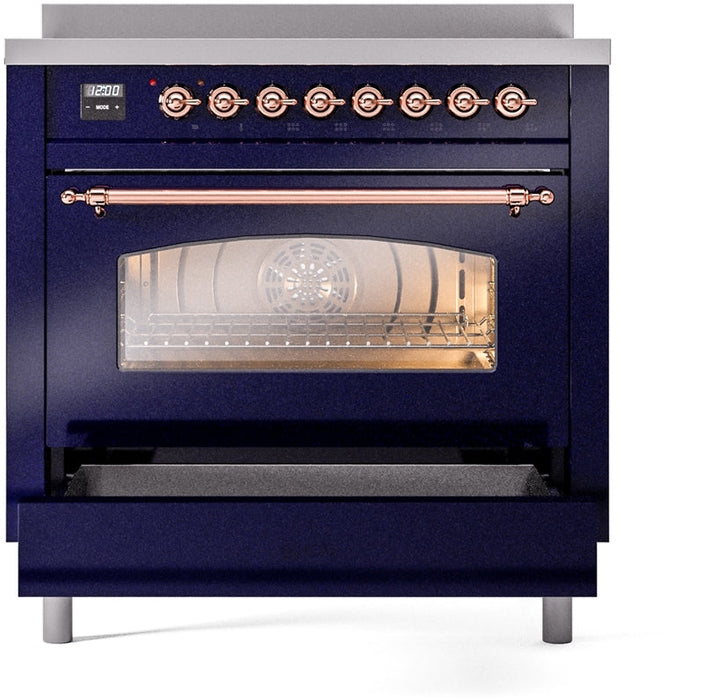 ILVE Nostalgie II 36" Induction Range with Element Stove and Electric Oven in Blue with Copper Trim, UPI366NMPMBP