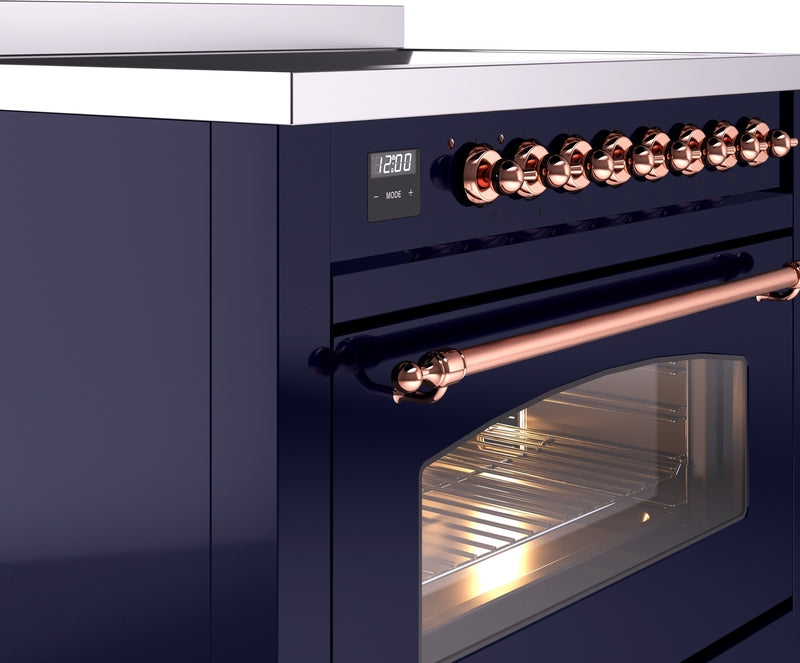 ILVE Nostalgie II 36" Induction Range with Element Stove and Electric Oven in Blue with Copper Trim, UPI366NMPMBP