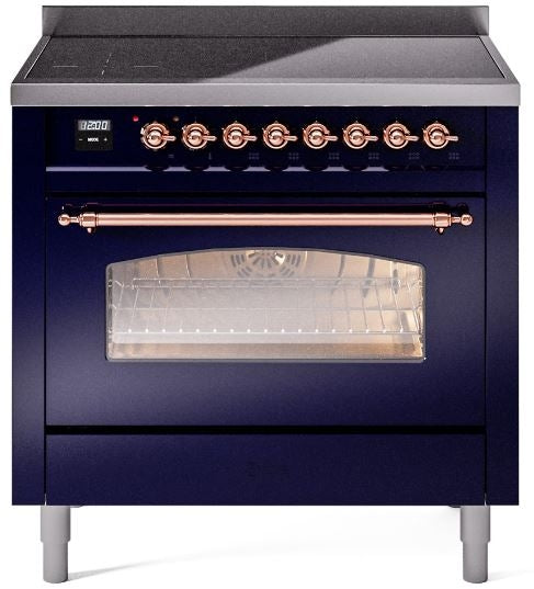 ILVE Nostalgie II 36" Induction Range with Element Stove and Electric Oven in Blue with Copper Trim, UPI366NMPMBP