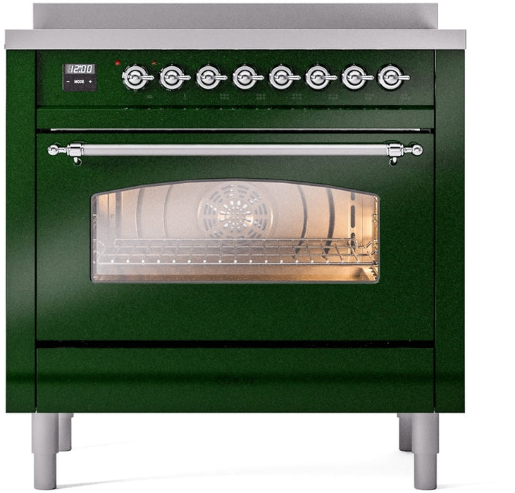 ILVE Nostalgie II 36" Induction Range with Element Stove and Electric Oven in Emerald Green with Chrome Trim, UPI366NMPEGC