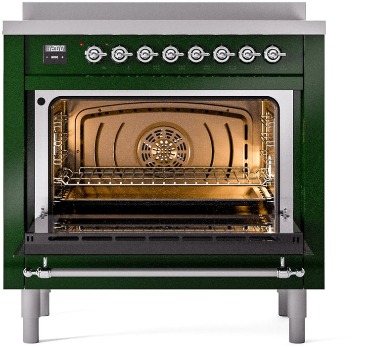 ILVE Nostalgie II 36" Induction Range with Element Stove and Electric Oven in Emerald Green with Chrome Trim, UPI366NMPEGC