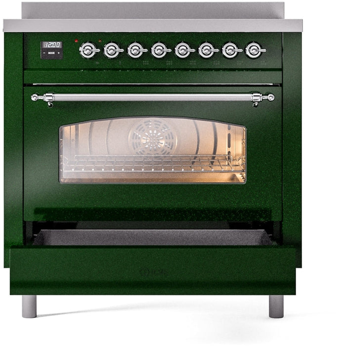 ILVE Nostalgie II 36" Induction Range with Element Stove and Electric Oven in Emerald Green with Chrome Trim, UPI366NMPEGC