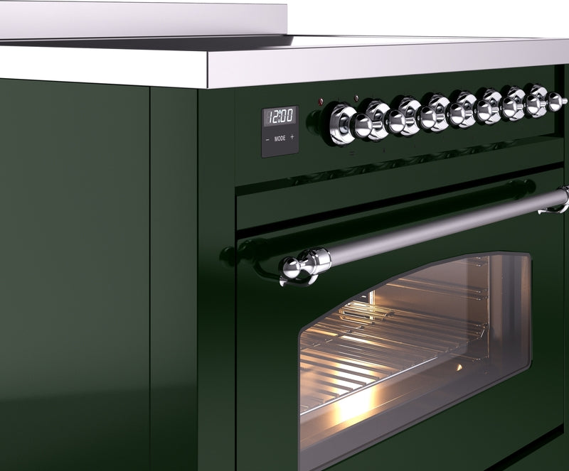 ILVE Nostalgie II 36" Induction Range with Element Stove and Electric Oven in Emerald Green with Chrome Trim, UPI366NMPEGC