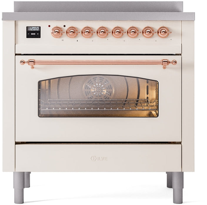 ILVE Nostalgie II 36" Induction Range with Element Stove and Electric Oven in Antique White with Copper Trim, UPI366NMPAWP