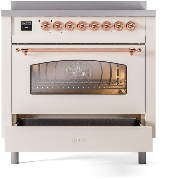 ILVE Nostalgie II 36" Induction Range with Element Stove and Electric Oven in Antique White with Copper Trim, UPI366NMPAWP