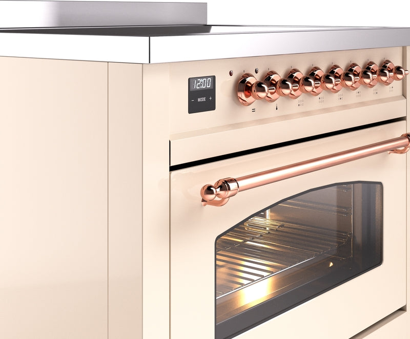 ILVE Nostalgie II 36" Induction Range with Element Stove and Electric Oven in Antique White with Copper Trim, UPI366NMPAWP