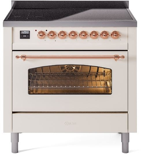 ILVE Nostalgie II 36" Induction Range with Element Stove and Electric Oven in Antique White with Copper Trim, UPI366NMPAWP