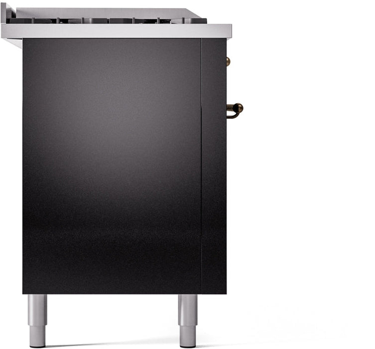 ILVE Nostalgie II 60" Dual Fuel Natural Gas Range in Glossy Black with Bronze Trim, UP60FSNMPBKB