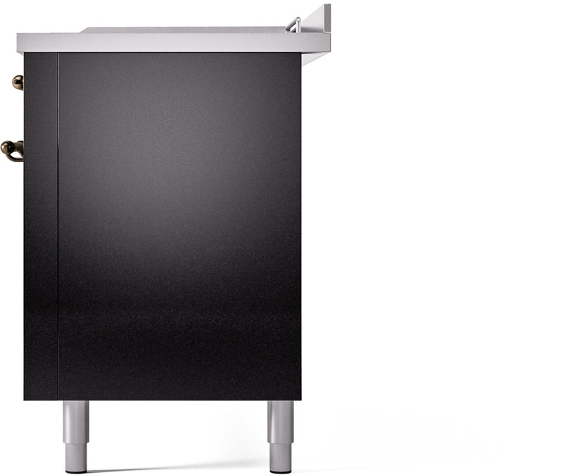 ILVE Nostalgie II 60" Dual Fuel Natural Gas Range in Glossy Black with Bronze Trim, UP60FSNMPBKB