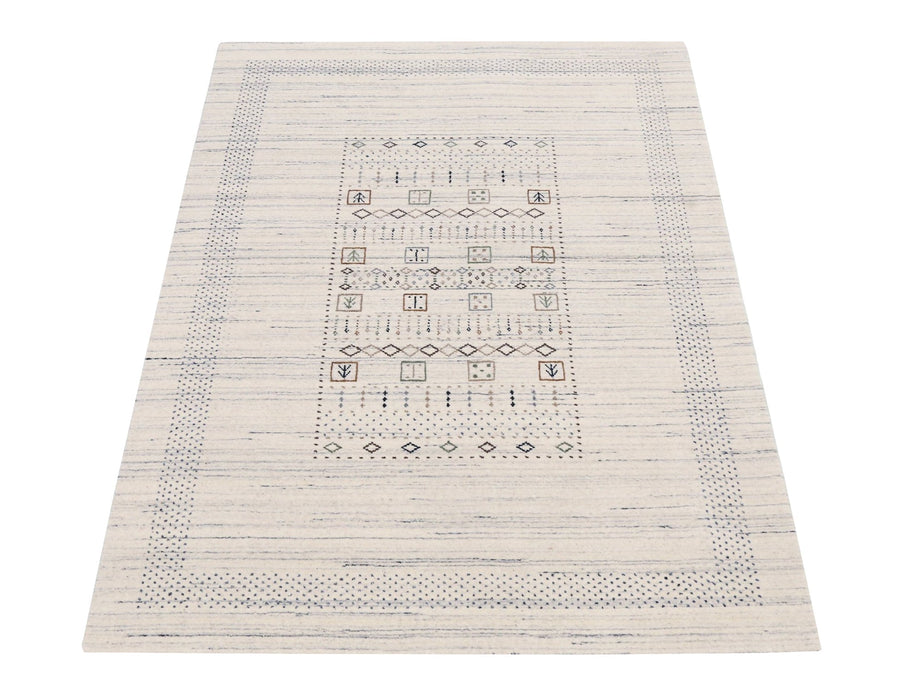 Center Pattern Natural Hand Loomed Wool Area Rug