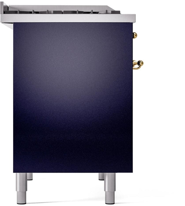 ILVE Nostalgie II 40" Dual Fuel Natural Gas Range in Blue with Brass Trim, UPD40FNMPMBG