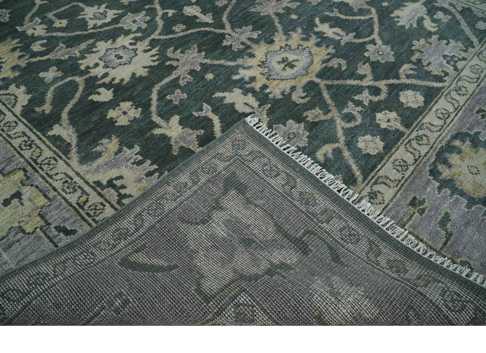 Charcoal and Silver 9x12 Hand Knotted Traditional Antique Style Wool Area Rug