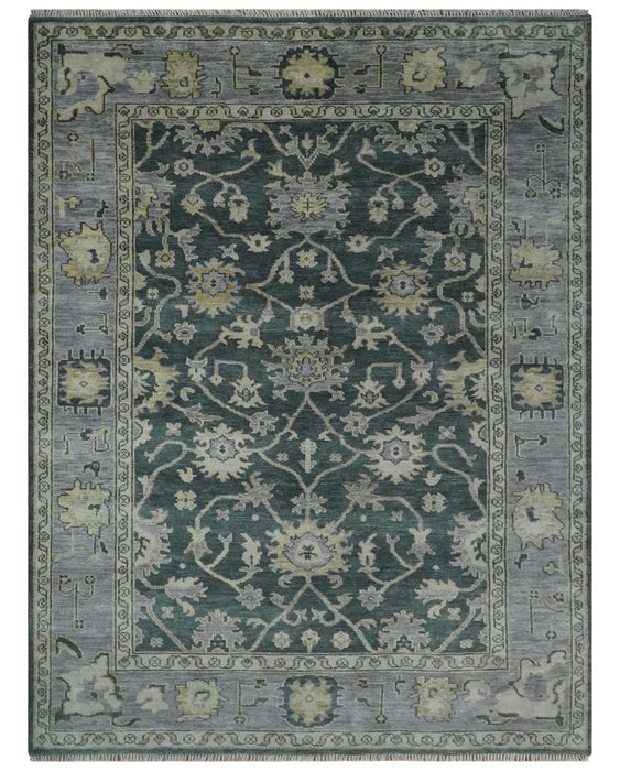 Charcoal and Silver 9x12 Hand Knotted Traditional Antique Style Wool Area Rug
