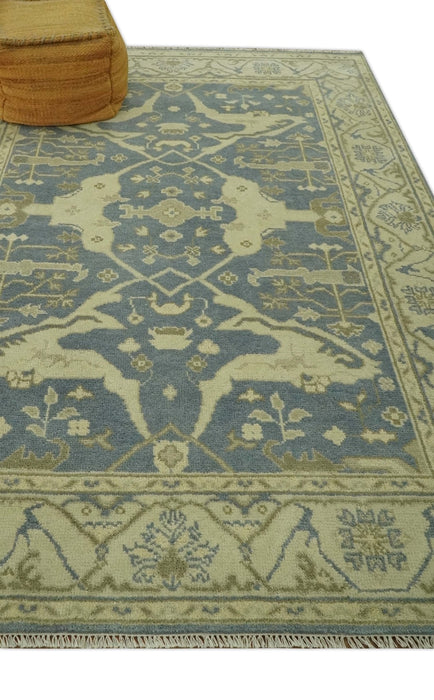 Charcoal, Beige and Olive 6x9 Hand Knotted Traditional Oriental Oushak wool rug