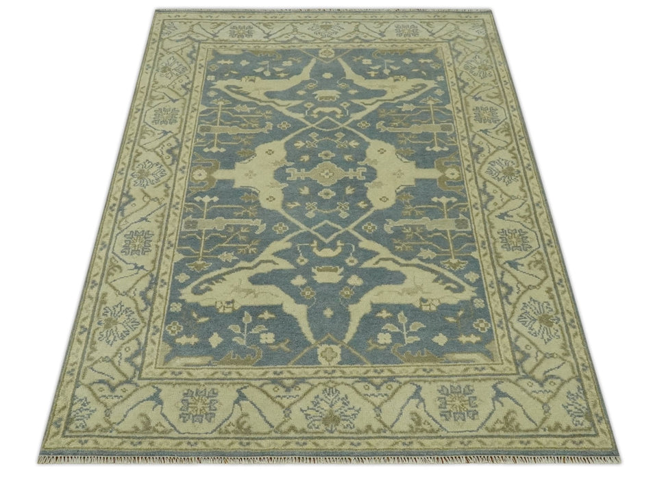 Charcoal, Beige and Olive 6x9 Hand Knotted Traditional Oriental Oushak wool rug