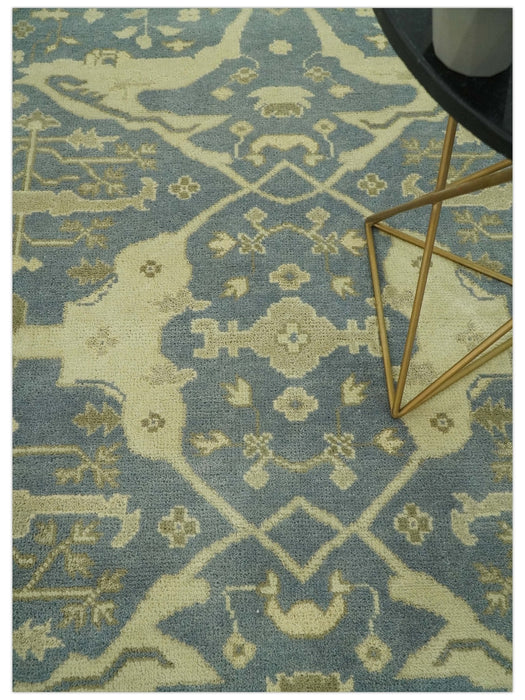 Charcoal, Beige and Olive 6x9 Hand Knotted Traditional Oriental Oushak wool rug
