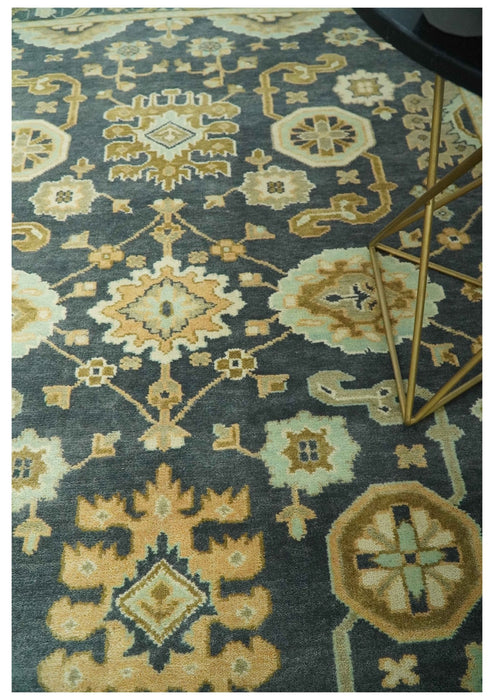 Charcoal, Beige and Olive Hand Knotted 8x10 Turkish Style Oushak Wool Area Rug