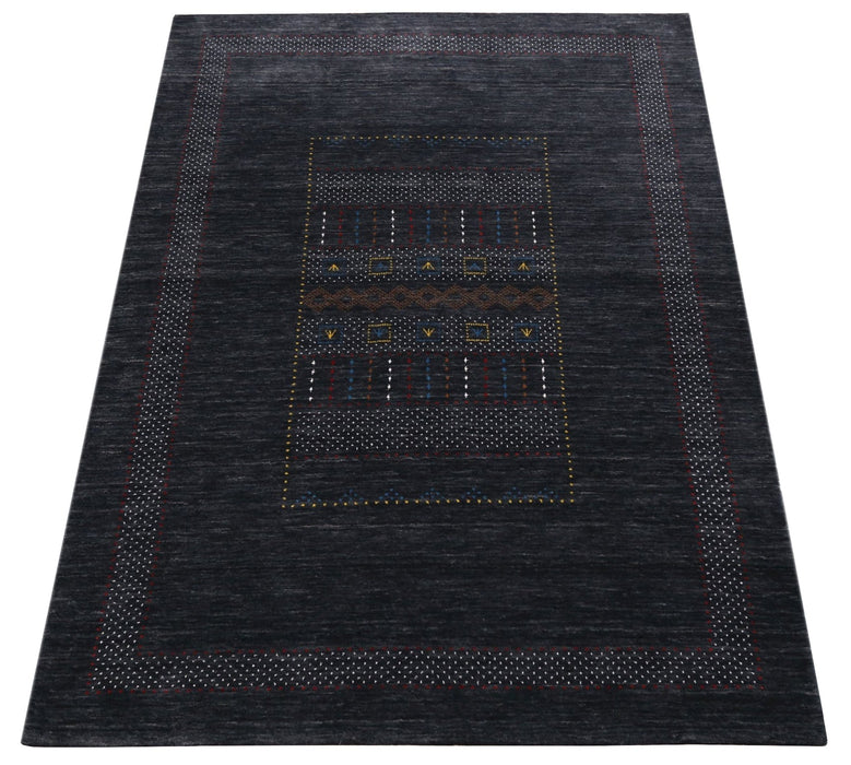 Charcoal Center Pattern Hand Loomed Wool Area Rug