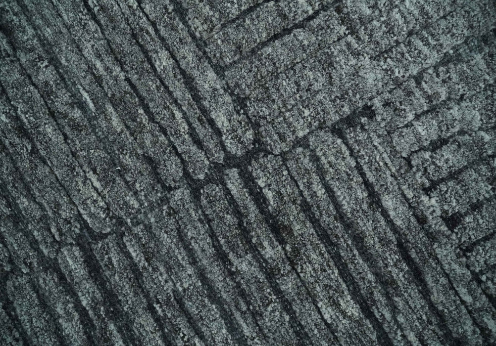 Charcoal Contemporary Stripes Pattern Hand Knotted 9.3x14.8 Wool Area Rug