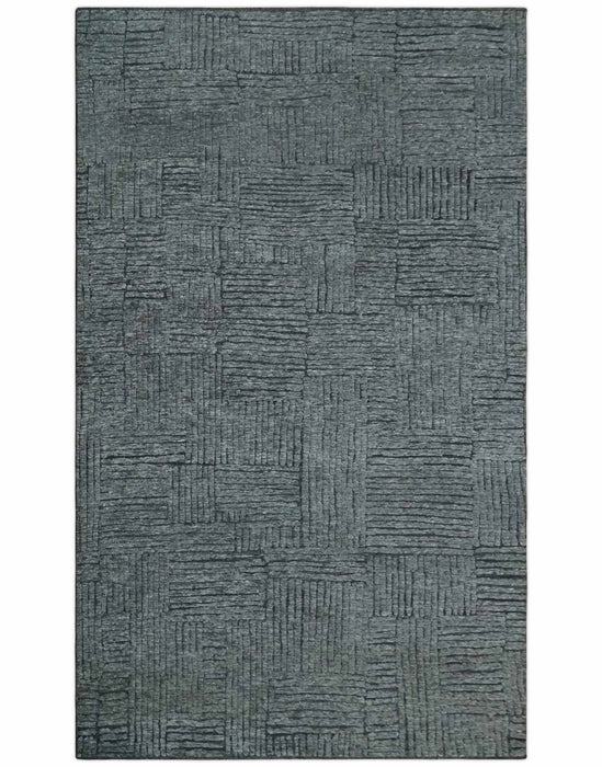 Charcoal Contemporary Stripes Pattern Hand Knotted 9.3x14.8 Wool Area Rug