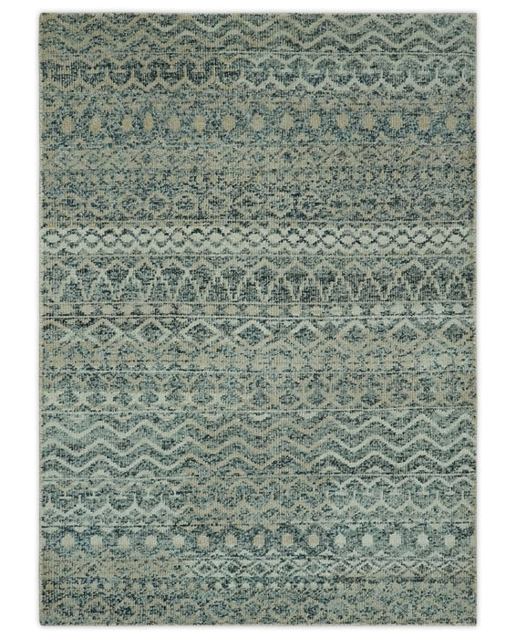 Charcoal, Gray and Beige 5x7 Hand Knotted Southwestern Tribal Trellis wool Rug